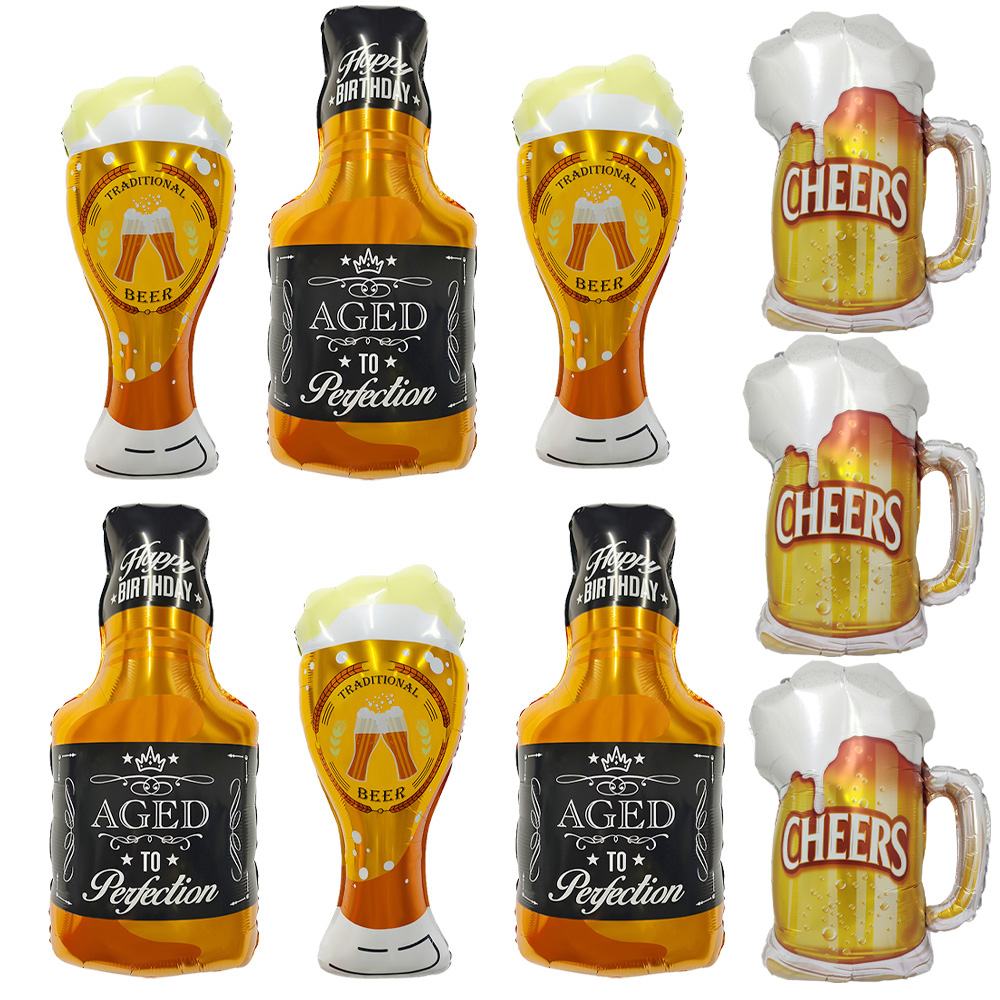 Wine Whiskey Beer - 3 Whiskey Glasses, 3 Happy Beer