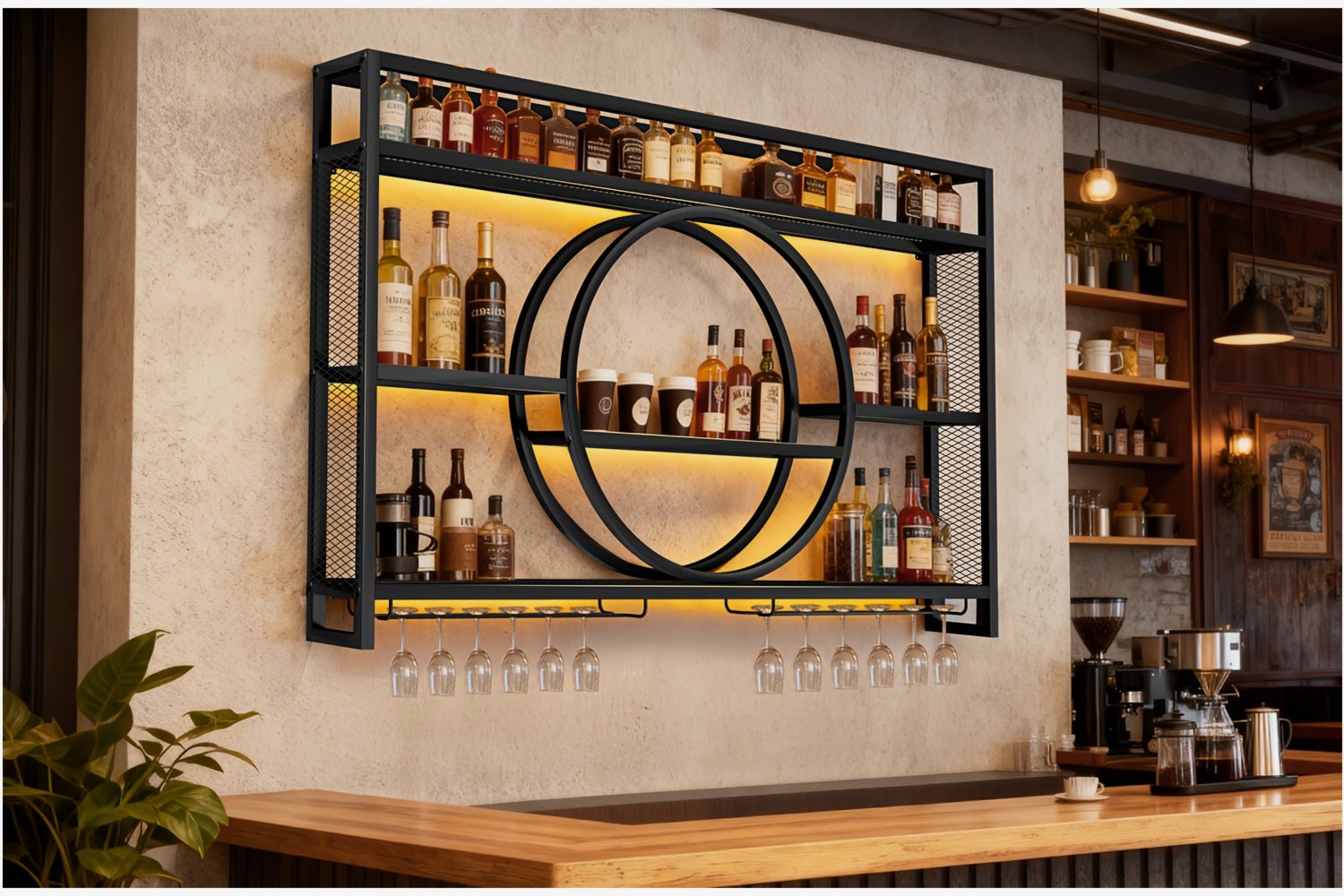 Wine Rack Wall Mount - Stylish 3-Tier Wall-Mounted Metal Wine Rack
