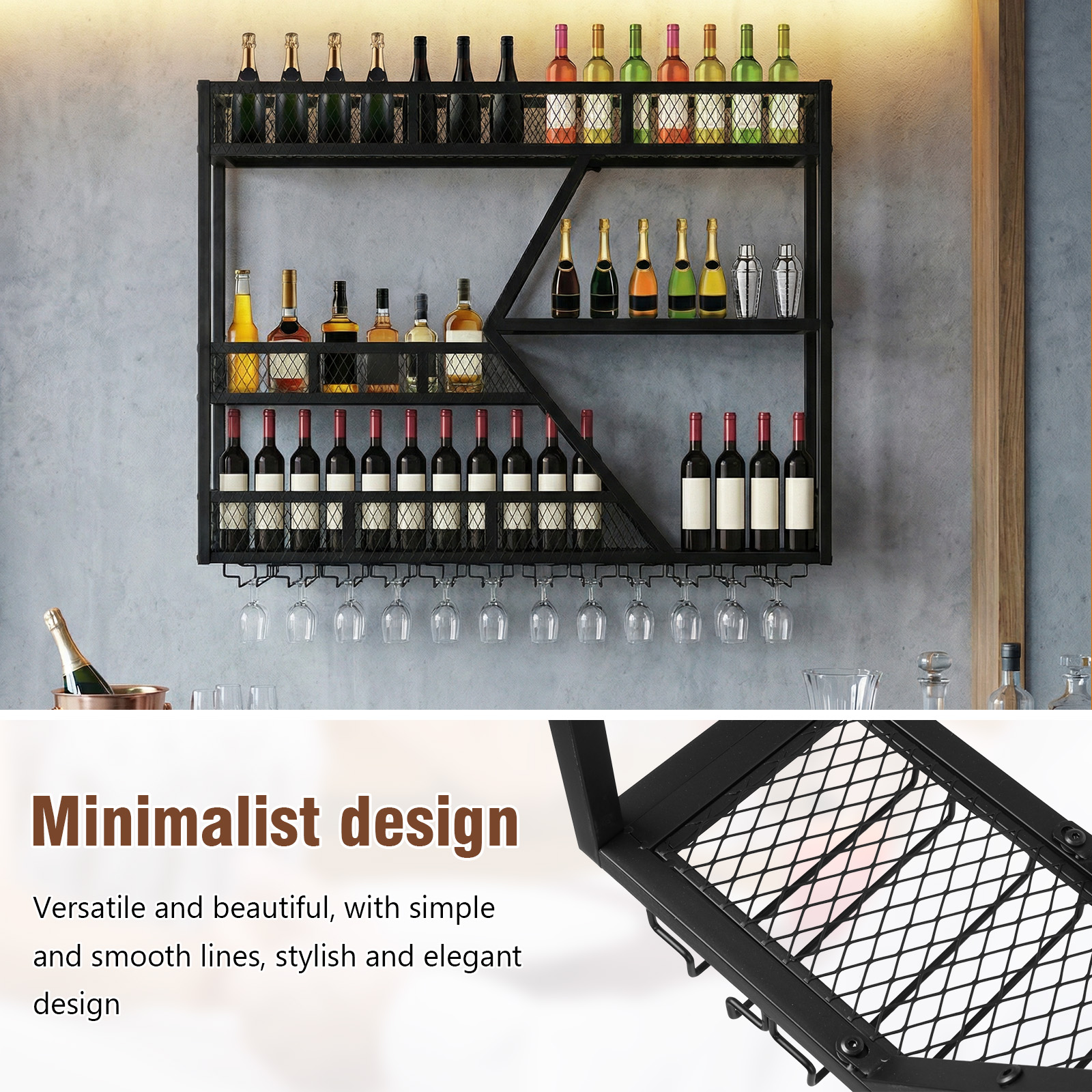 Wall-mounted wine rack (Black) - đánh giá và giá Wine Rack Wall Mount