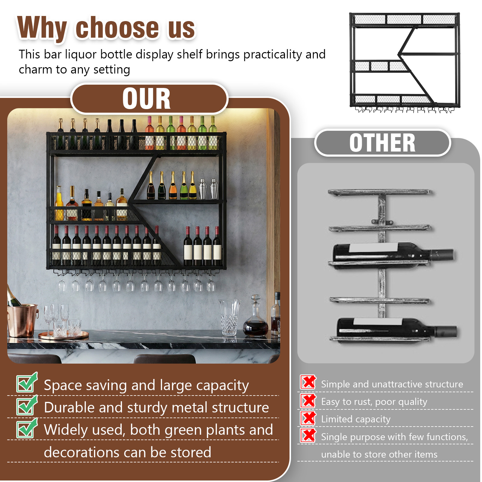 Wall-mounted wine rack (Black) - đánh giá và giá Wine Rack Wall Mount