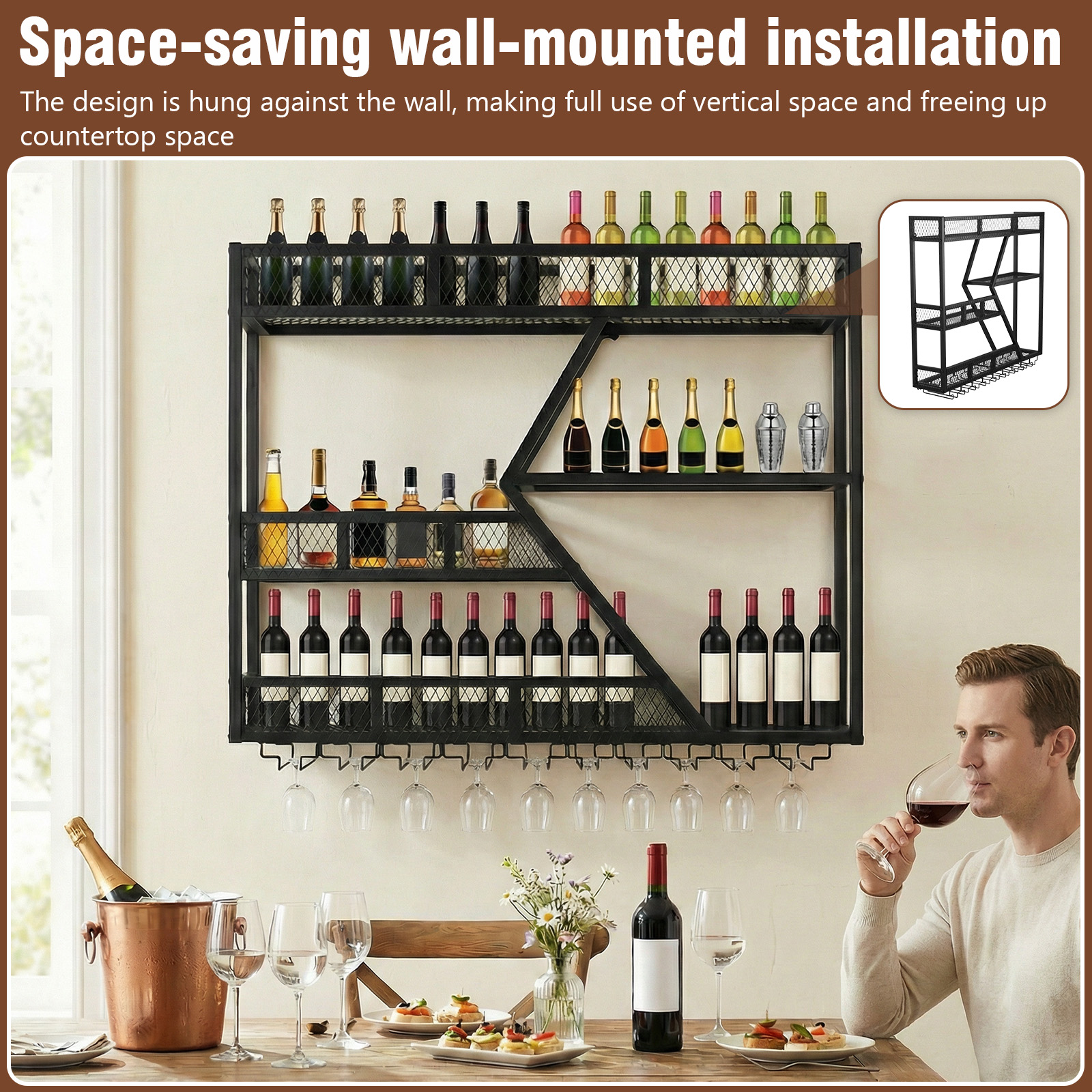 Wall-mounted wine rack (Black) - đánh giá và giá Wine Rack Wall Mount